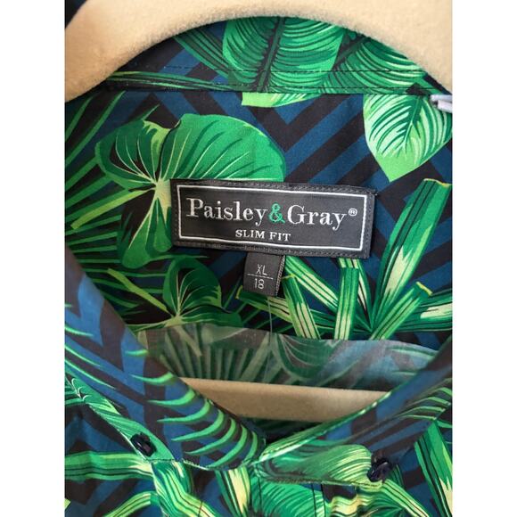 Paisley & Gray Slim Fit Shirt XL Tropical Leaf Print NWT - Picture 4 of 5